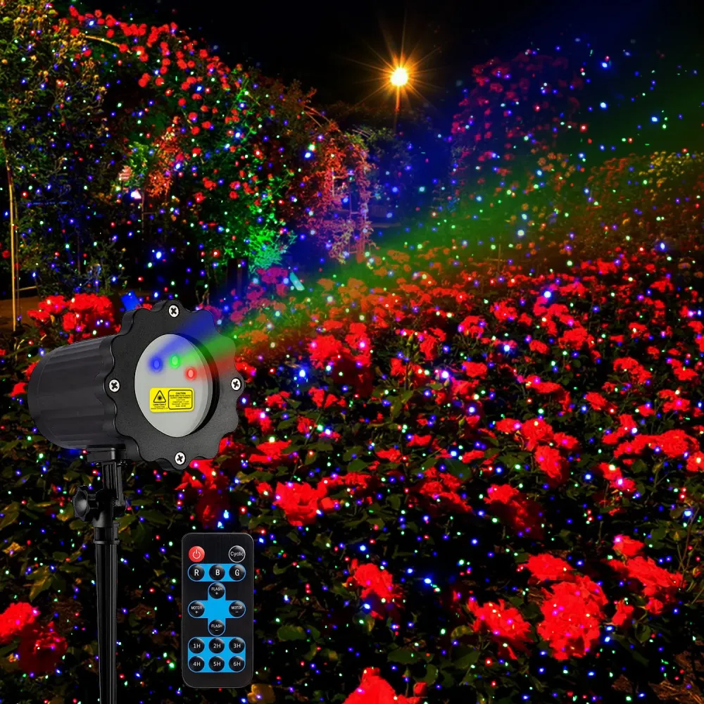 Starry-laserprojektori ulkokäyttöön, RGB liikkuva tähtisade, vedenpitävä, puutarha- ja juhlakoriste kaukosäätimellä