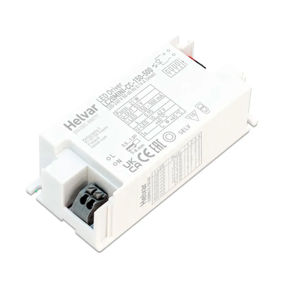 20W 150-500mA 10-42V vakiovirtateholähde, HELVAR LC20MINI-CC-150-500