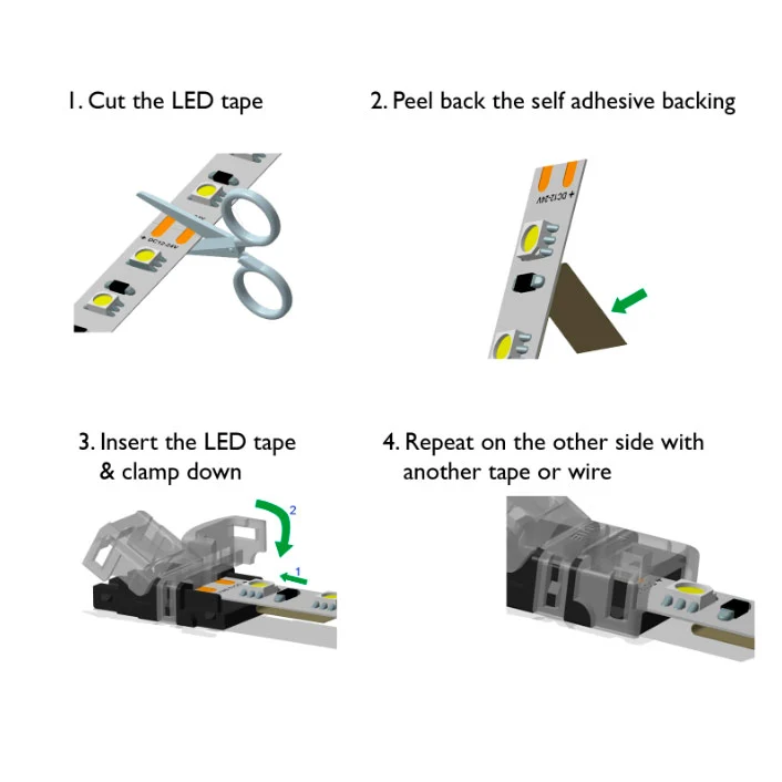 RGBW - 12mm RGBW LED-nauhan jatkoliitin (nauha+johdot RGBW led-nauhalle, max. 90led/m)