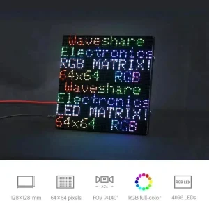 Waveshare RGB täysvärinen LED-matriisipaneeli, 2mm askelväli, 64x64 pikseliä, säädettävä kirkkaus
