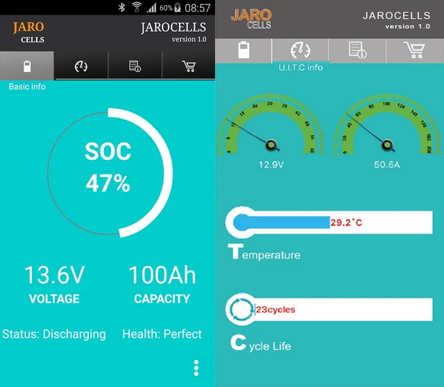 Jarocells Litiumakku 24V 100Ah BT LiFePO4