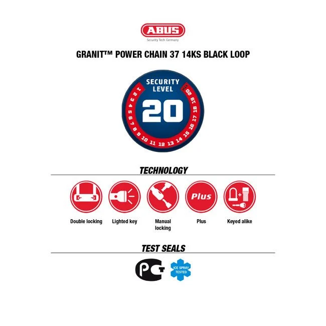 Abus Granit 37RK/80 lukko ja 14KS120 musta silmukkaketju