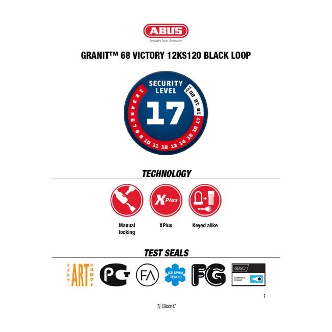 Abus Granit Victory X-Plus & 12KS120 musta silmukkaketju