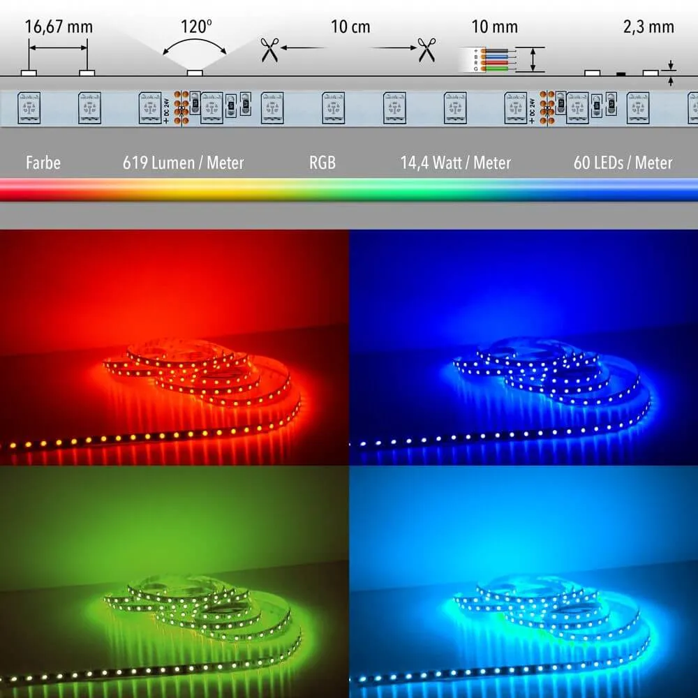 14,4 paino/m 5m LED -nauha RGB IP20