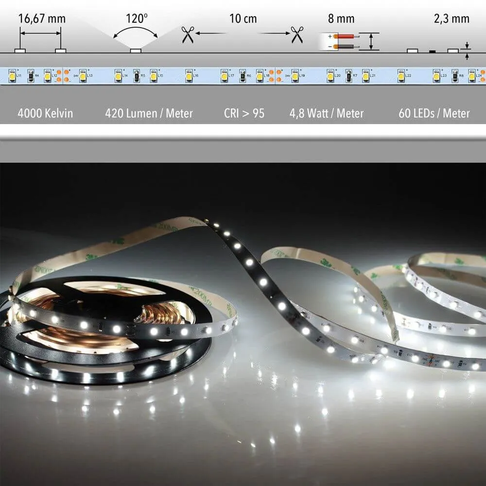 5 m LED -nauha 4, 8 W/m neutraali valkoinen IP20