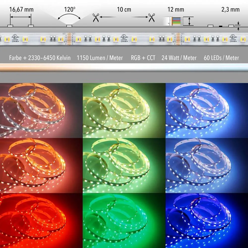 24 W/M RGB + CCT 5 1 LED 24 V 5M LED -nauha IP20