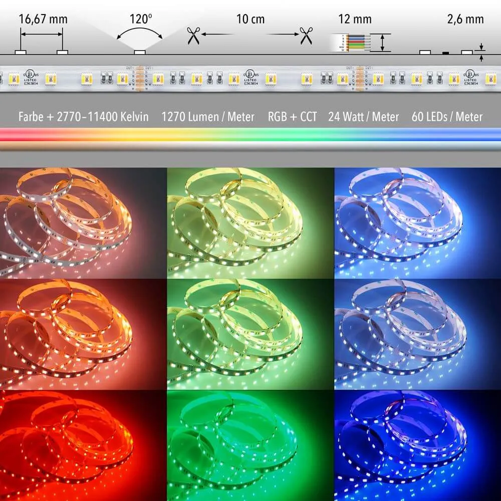 24 W/M RGB + CCT 5 1 LED 24 V 5M LED -nauha IP63