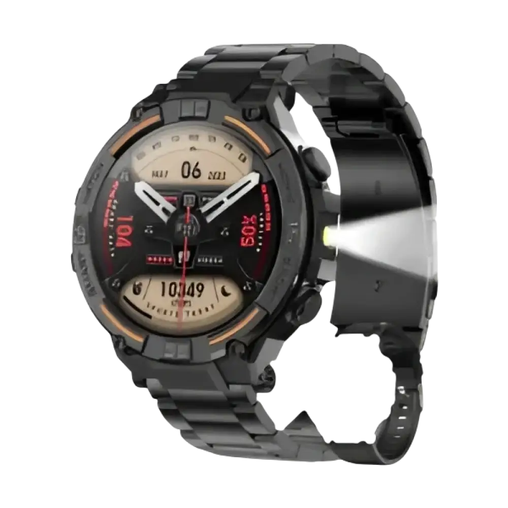 Montre Intelligente Militaire Étanche HD 360x360 avec Suivi Cardiaque et Lampe de Poche