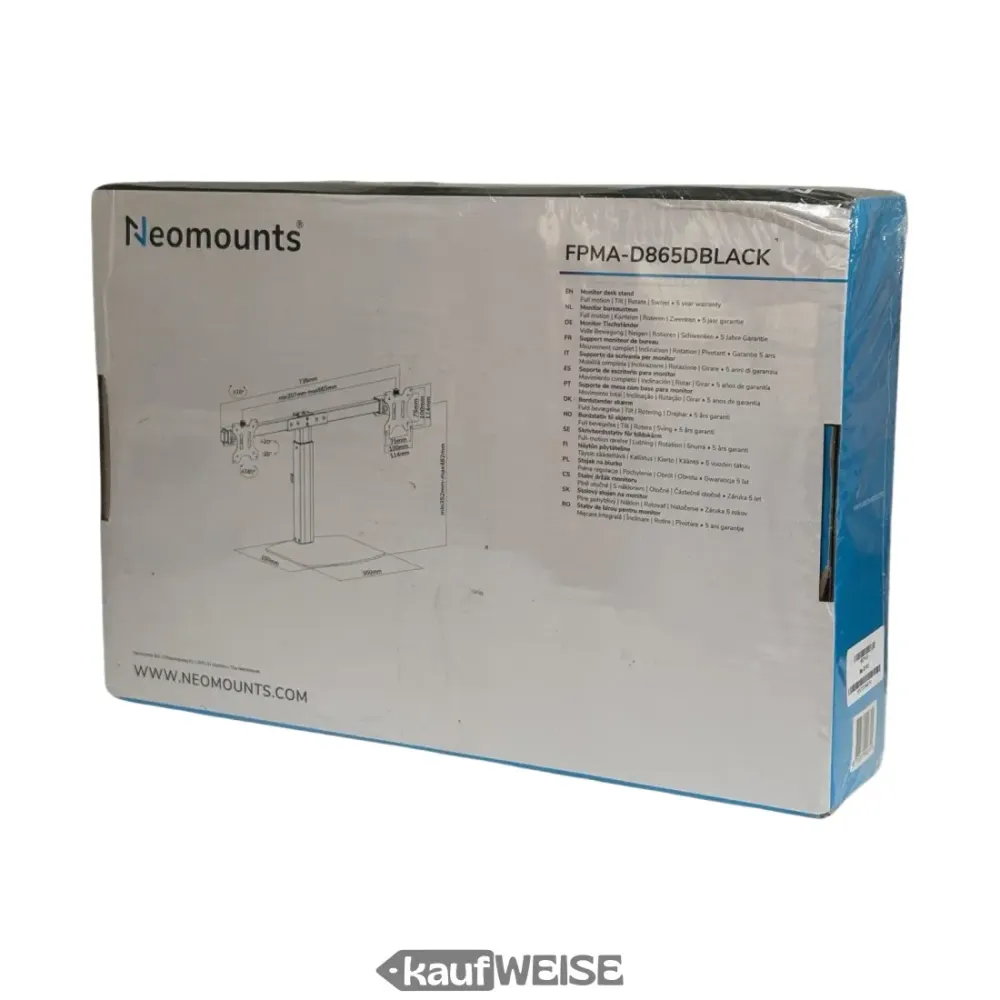 Neomounts Newstar FPMA-D865D Dual Monitor pöytäteline | 10-27 tuumaa | Korkeussäädettävä ja kääntyvä