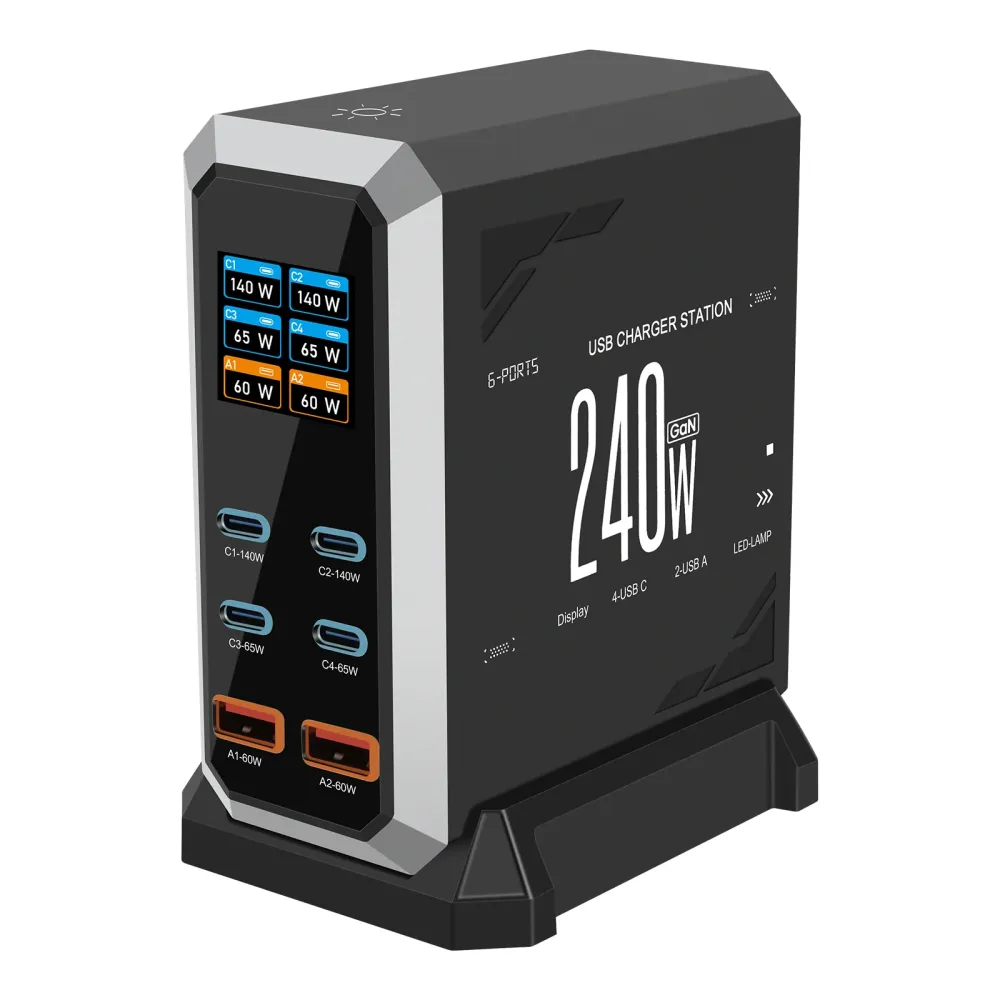 NOEIFEVO 240W USB-latausasema 6 liitännällä, PD3.1 140W USB Type-C & PPS/PD USB Type- laturi – pöytälatausasema, yhteensop...
