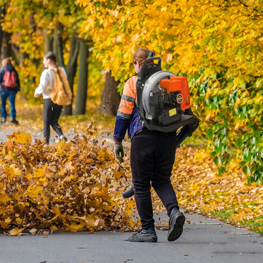 Rinkan selkämoottorinen bensiinilehtipuhallin, 65CC moottori, 2,7KW teho, 1,8L säiliö, ilmalla jäähdytetty lumelle, lehdil...
