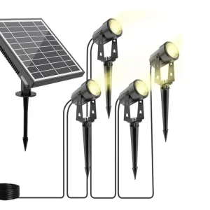 Täydellinen puutarhasarja | Aurinkopaneeli | Plug and Play | 4 puutarhapistettä lämmin/valkoinen