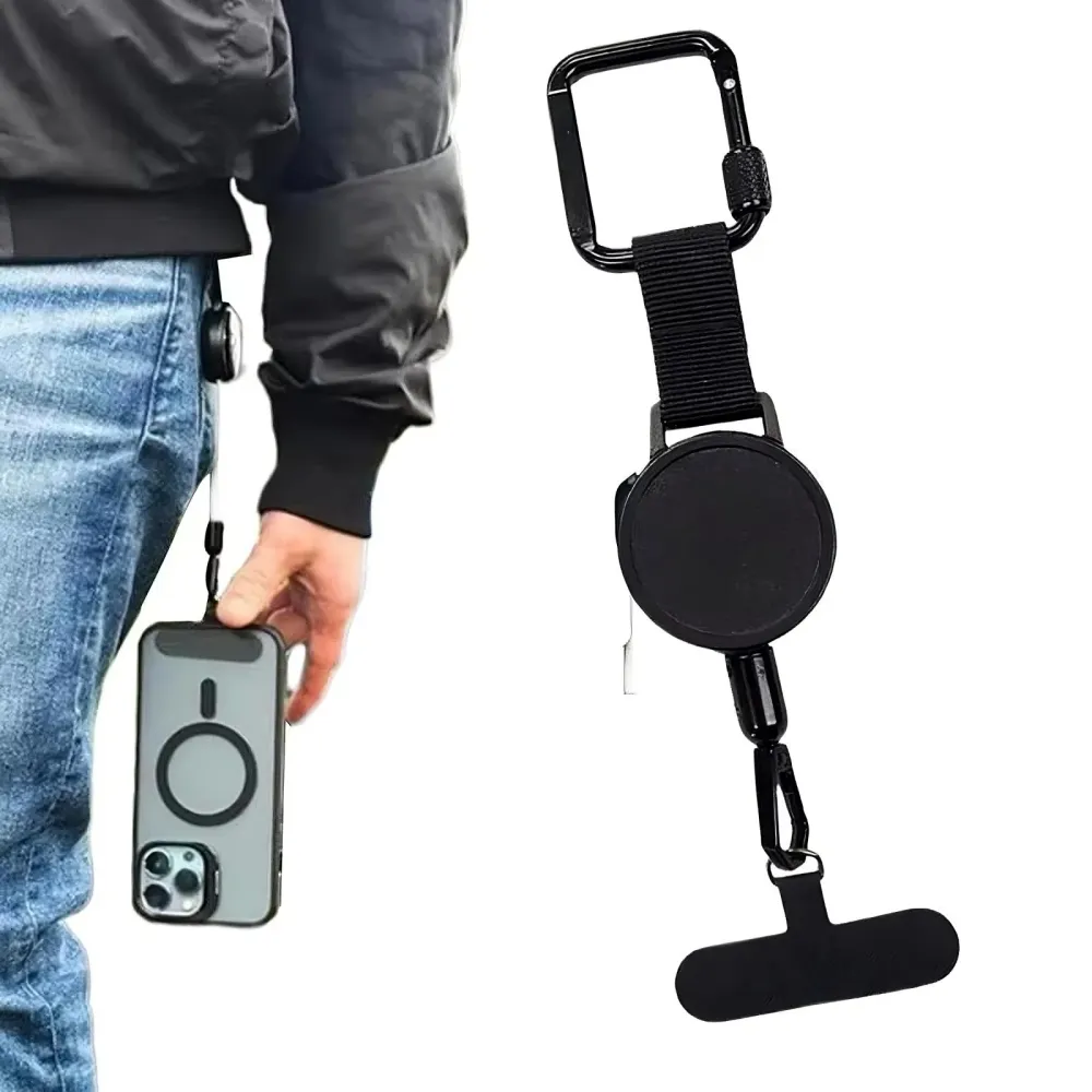 Varkaudenesto, sisäänvedettävä puhelinhihna, jossa karabiinikiinnike - Universaali handsfree-matkapuhelimen hihna ulkoiluun