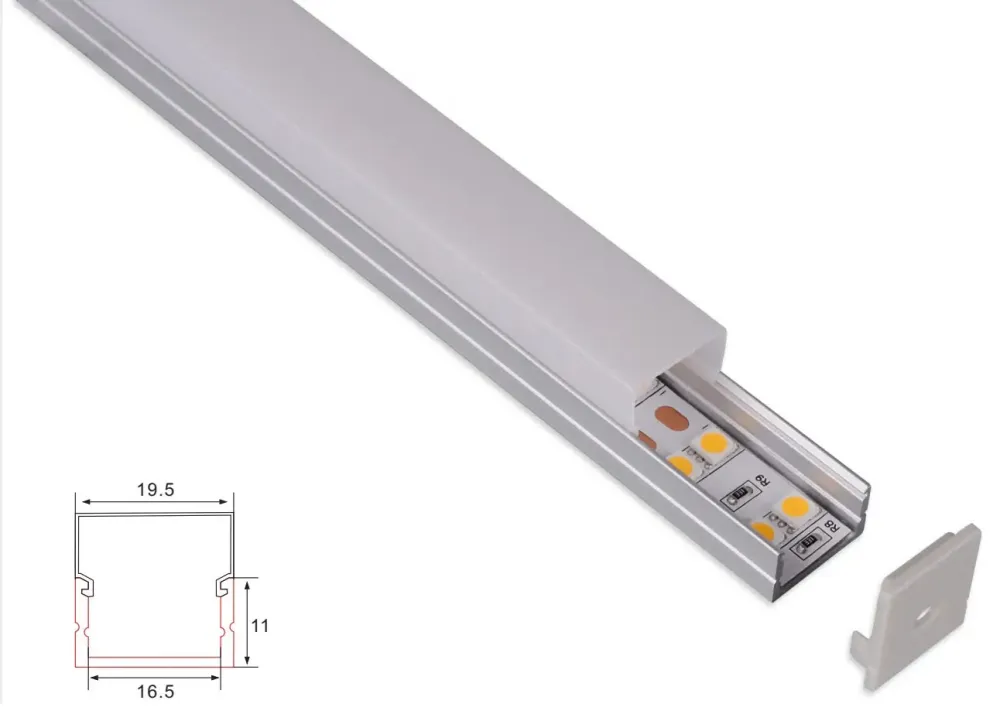 Profiili | Rakentaminen | 1 metri | Laki | Alumiini | 19x19 | Neliönmuotoinen huppu | COB LED-nauha