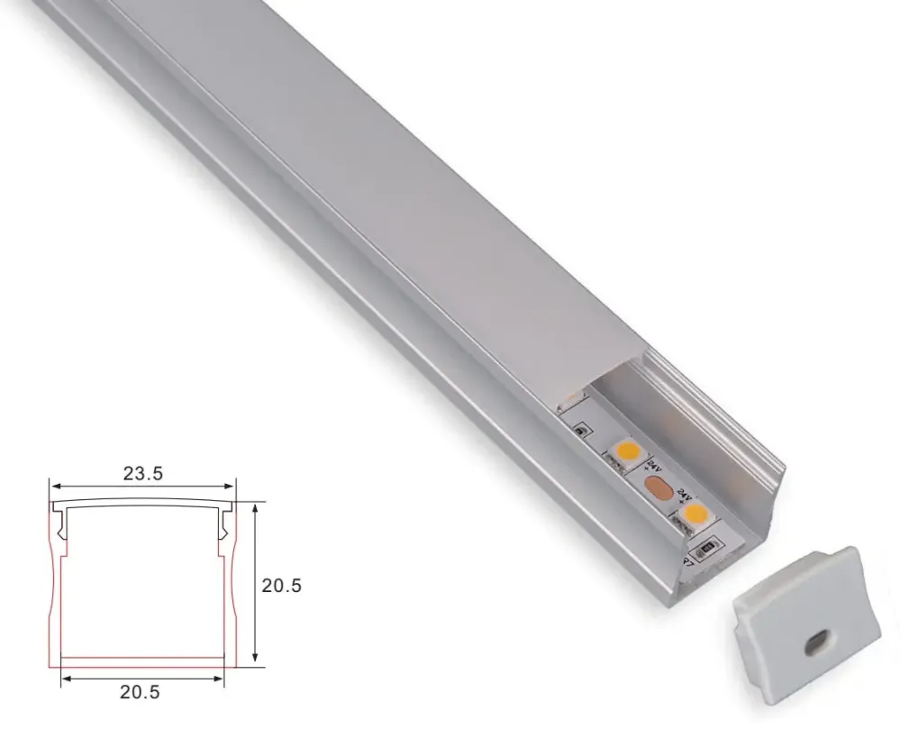 Profiili | Rakentaminen | 1 metri | Laki | Alumiini | 20,5 x 20,5 | COB LED-nauha