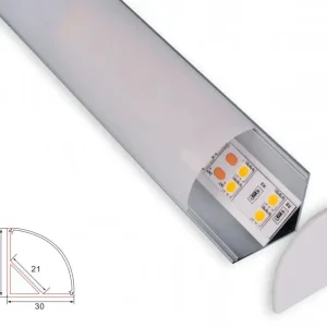 Profiili | Sisäänrakennettu | 1 metri | Kulma | Alumiini | 30x30 | Pyöreä huppu | COB LED-nauha