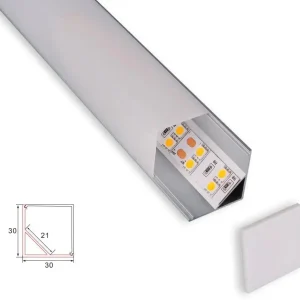 Profiili | Sisäänrakennettu | 1 metri | Kulma | Alumiini | 30x30 | Neliönmuotoinen huppu | COB LED-nauha
