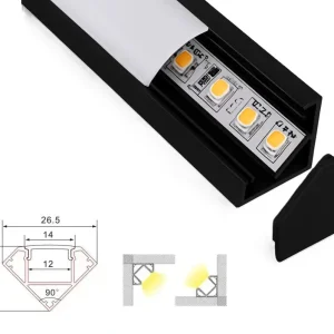 Profiili | Sisäänrakennettu | 1 metri | Kulma | Musta | 16x16 | COB LED-nauha