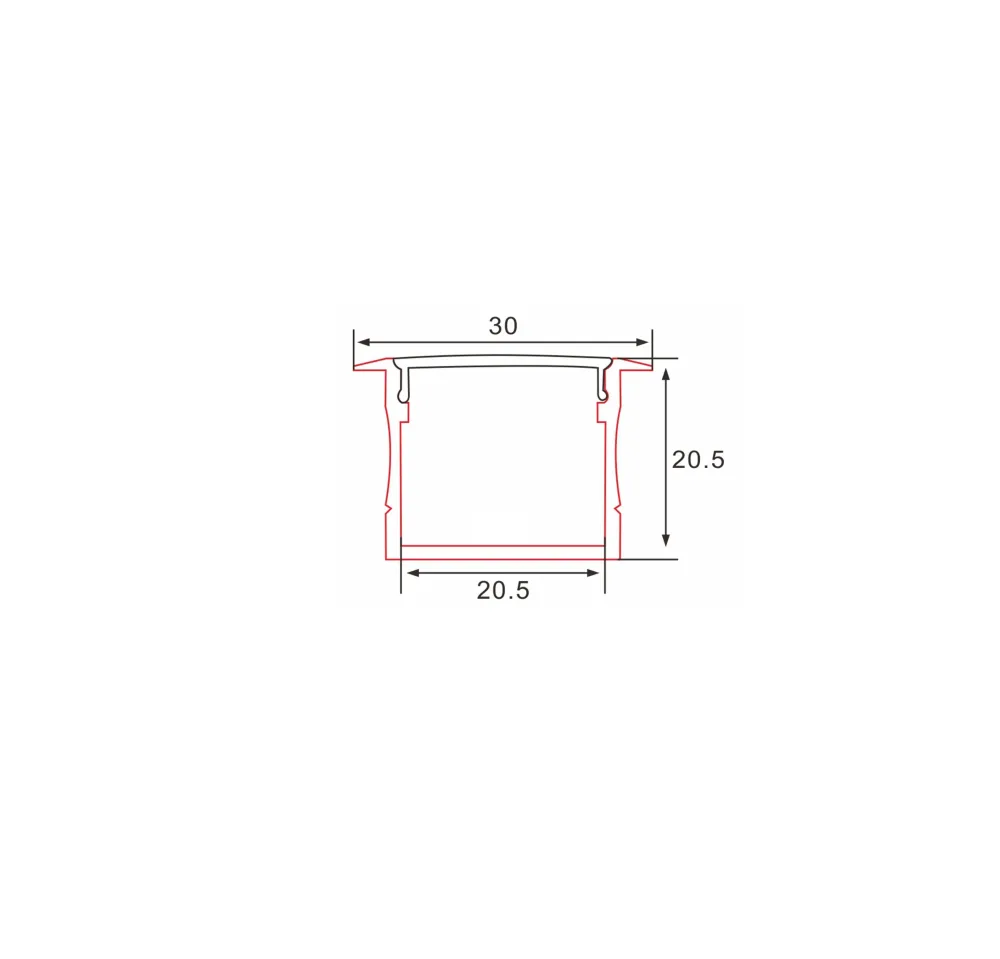Profiili | Sisäänrakennettu | 1 metri | Laki | Alumiini | 20,5 x 20,5 | Neliönmuotoinen huppu | COB LED-nauha