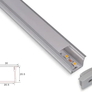 Profiili | Sisäänrakennettu | 1 metri | Laki | Alumiini | 20,5 x 20,5 | Neliönmuotoinen huppu | COB LED-nauha