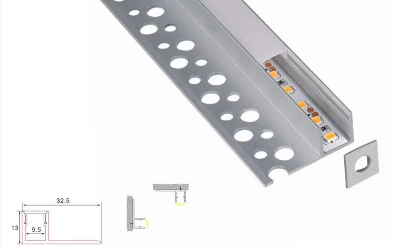 Rakennettu kipsiprofiili - | 1 metrin puolella alumiini 32,5 x 13 | Cob -LED -kaistale