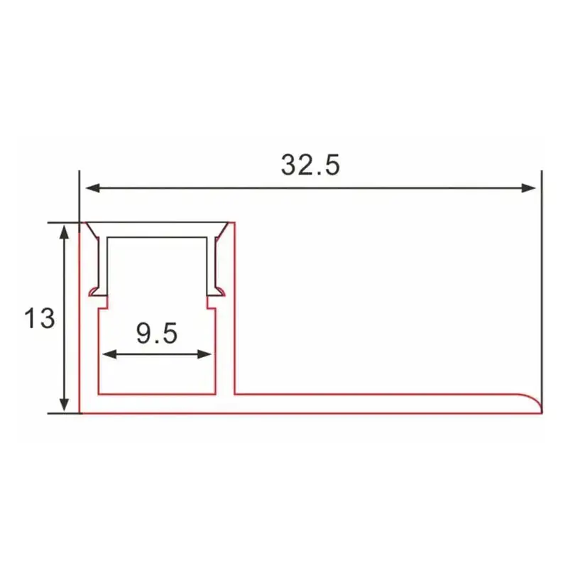 Rakennettu kipsiprofiili - | 1 metrin puolella alumiini 32,5 x 13 | Cob -LED -kaistale