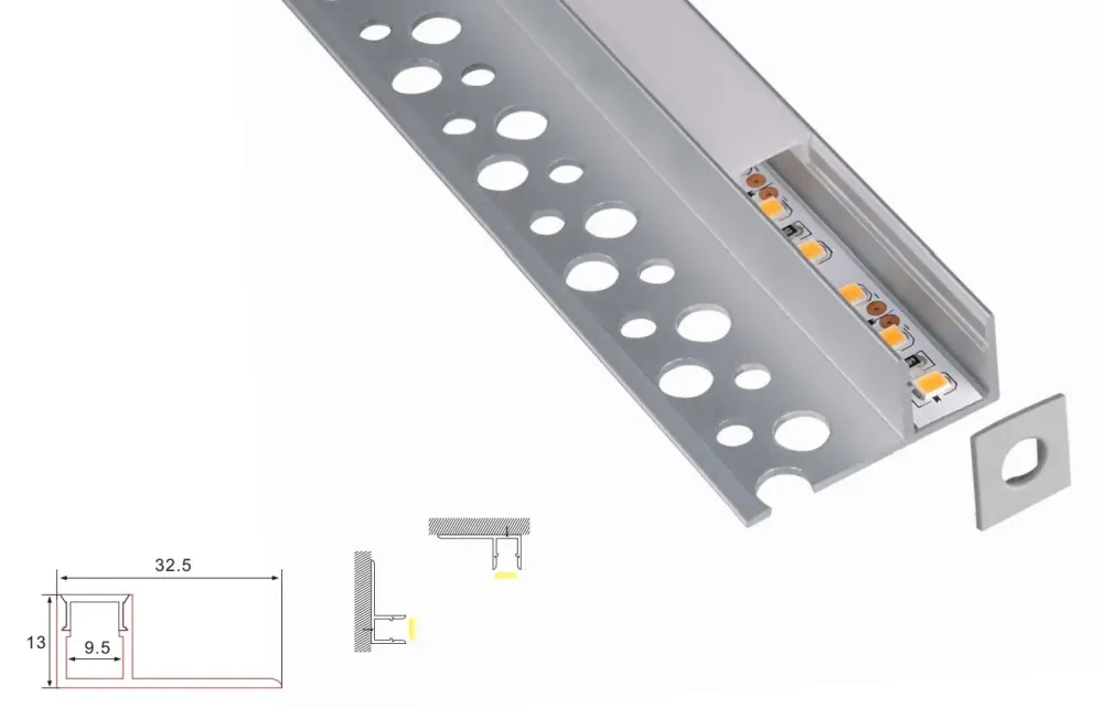 Rakennettu kipsiprofiili - | 1 metrin puolella alumiini 32,5 x 13 | Cob -LED -kaistale