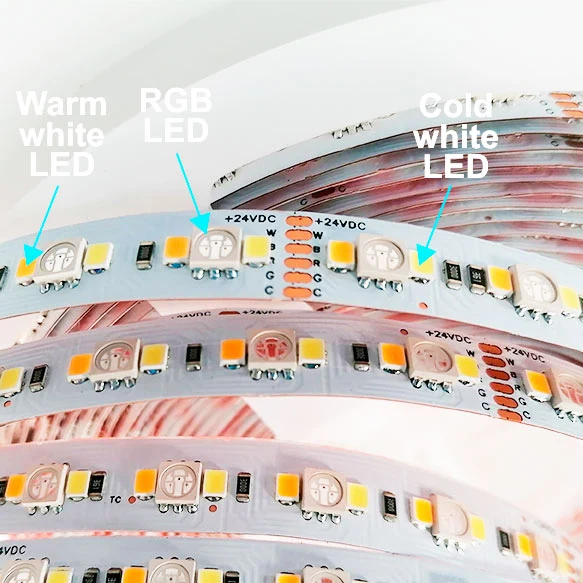 RGB+CCT LED-nauha 24W/m 24V - 5 1, RGB+2000K-6500K IP20 5m
