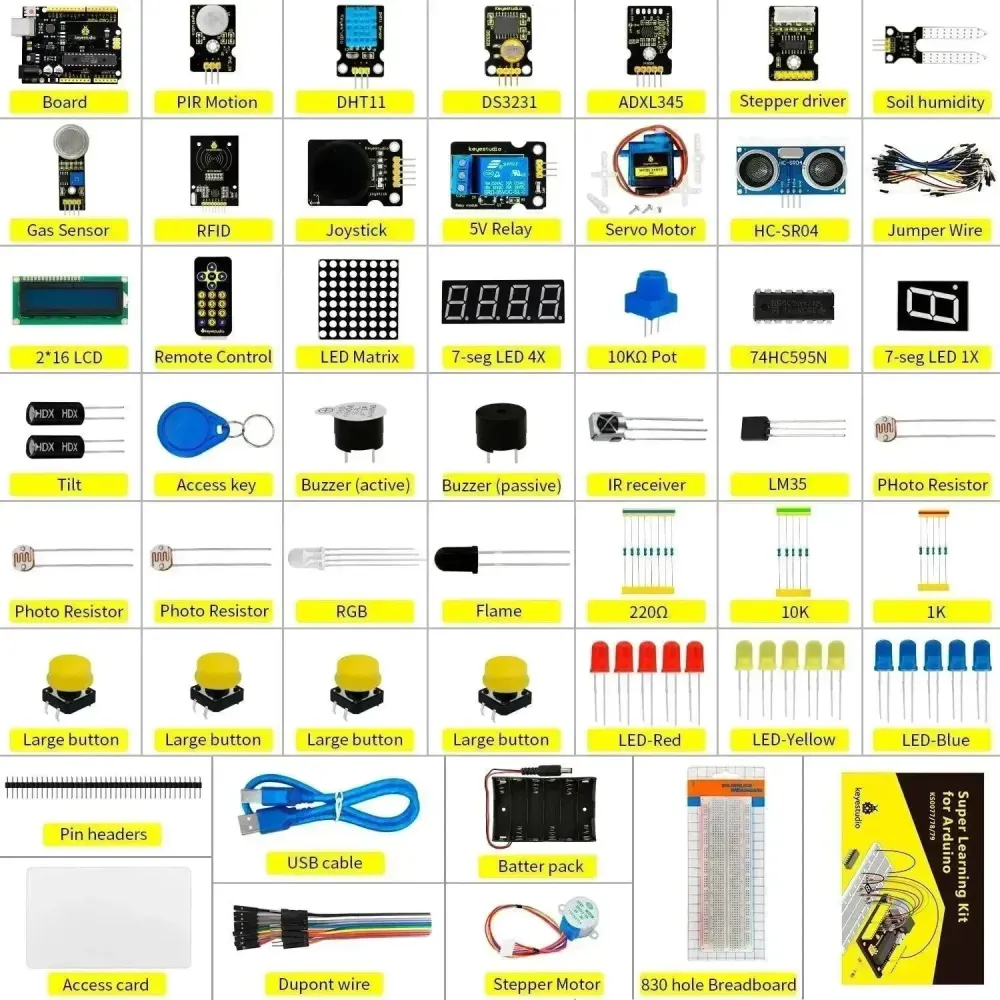 KeyeStudio Super Starter -oppimispaketti Arduinoon UNO R3 -kortilla