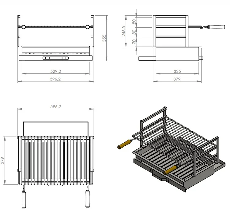 Upotettava ruostumattomasta teräksestä valmistettu grilli 60x38 AC40F