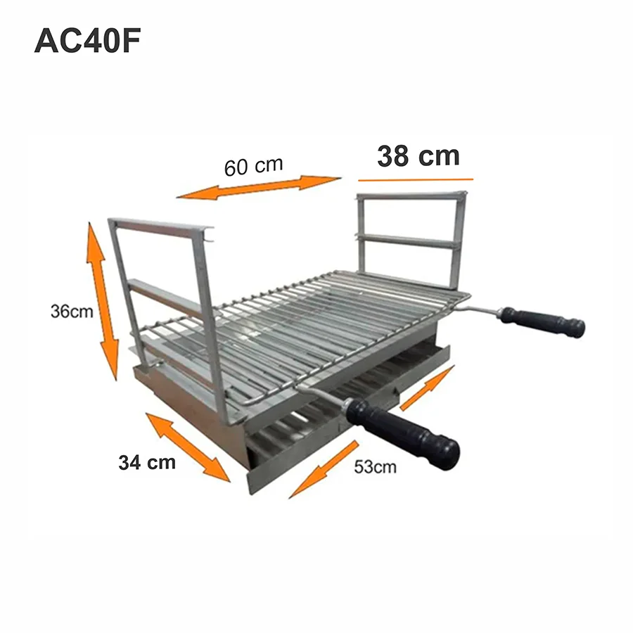 Upotettava ruostumattomasta teräksestä valmistettu grilli 60x38 AC40F