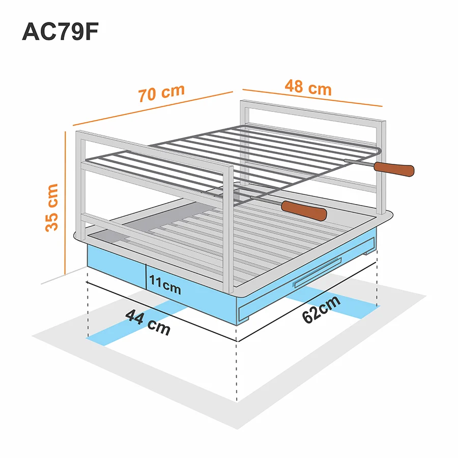 Upotettava ruostumattomasta teräksestä valmistettu grilli 70x48 AC79F