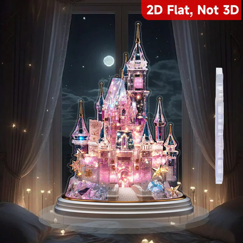 1PC Dreamy 2D Castle Desktop Decoration, Fairy Tale Style Castle Shape Home Decoration, Study, Living Room, Bedroom Decora...