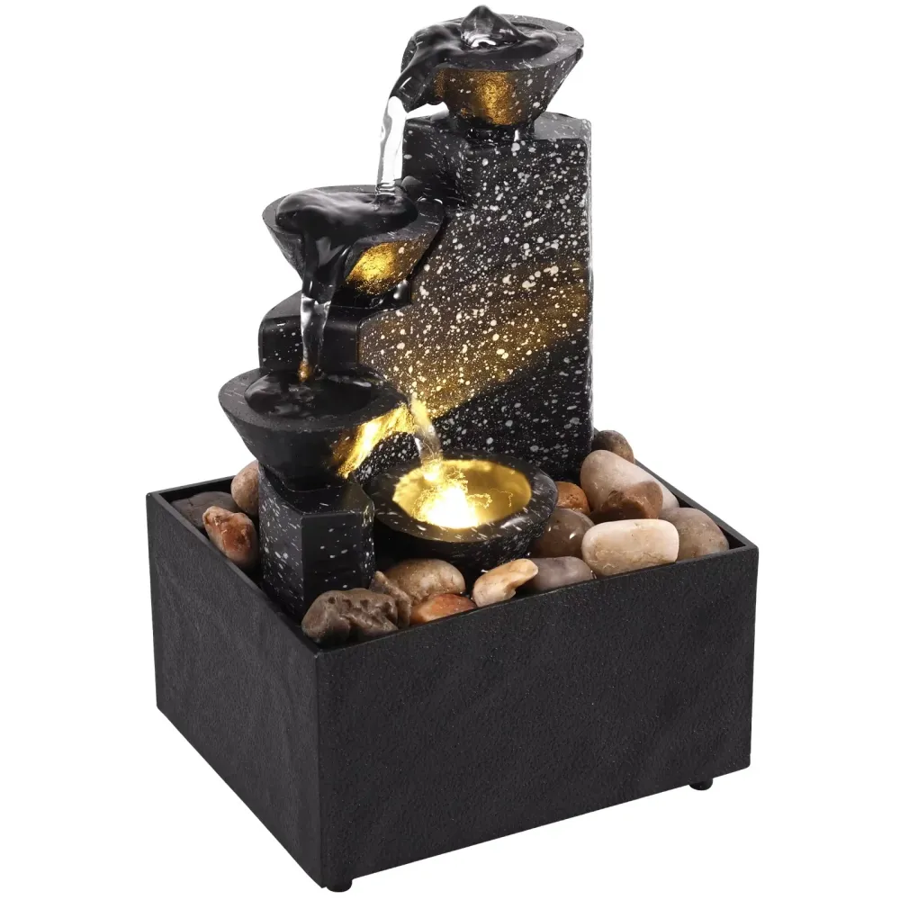 abletop Waterfall Home Decor Relaxation Meditation Desktop Fountain Soft Lights Flowing Water Ornaments