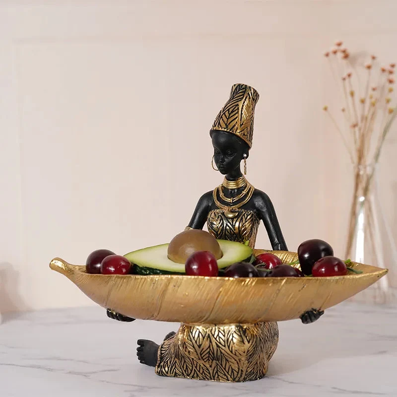 African Women Resin Statuehome Decor National Woman Decoration Home Living Room Tabletop Craft Tray Decoration