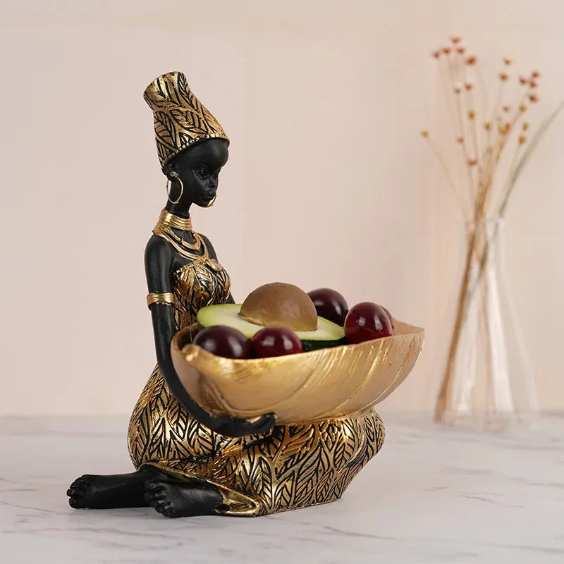 African Women Resin Statuehome Decor National Woman Decoration Home Living Room Tabletop Craft Tray Decoration