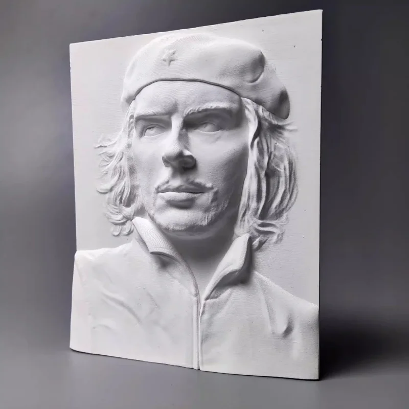 Che Guevara Plaster Bas-Relief Sculpture, Revolutionary Semi-Handmade Bust Statue Home Decor, Artistic Collectible Gift