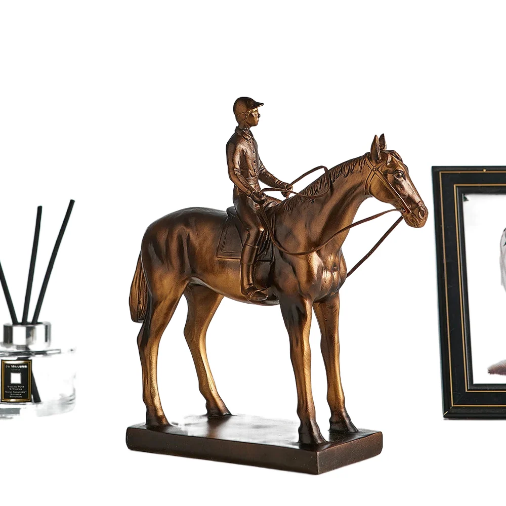 Classical Style Equestrian Figurine Home Decor Retro Living Room Cabinet Ornament Desk Decoration Vintage Resin Sculpture...