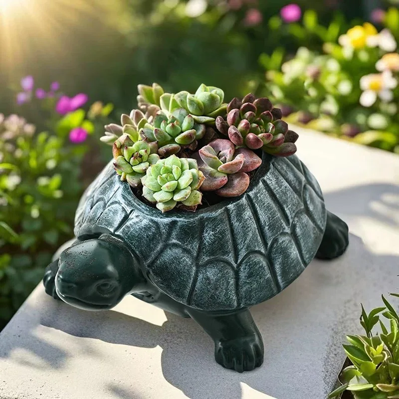 Creative Cartoon Animal Succulent Flowerpot Cute Resin Turtle Artwork Flowerpot Garden Planting Pot Desktop Home Decoration