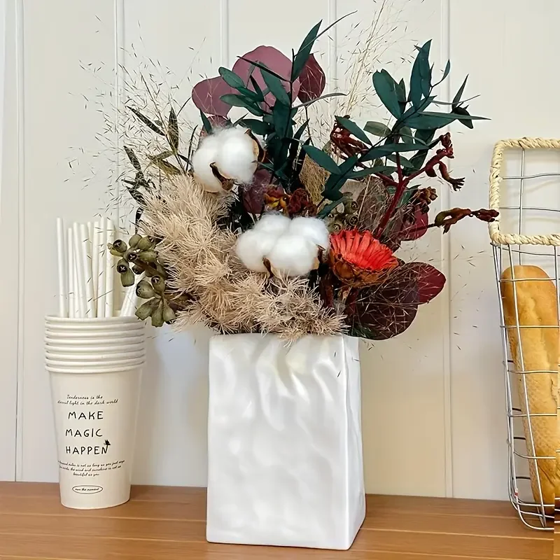 Creative Minimalist Pleated Paper Bag Unique Resin Vase Minimalist Nordic Bohemian Style Desktop Home Decoration