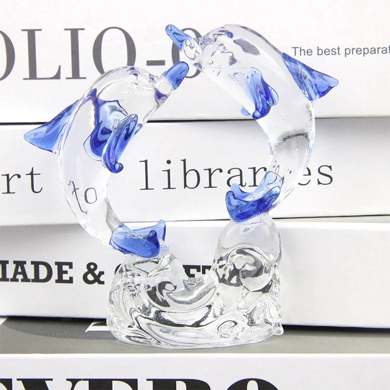 Crystal Glass Gemini Dolphins Dolphin Figurines Collectibles Sea Animal Sculpture Statue Desk Home Decoration Ornaments