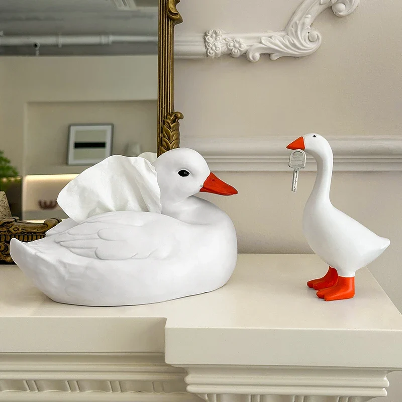 2 Pc: Cute Interesting White Unforgettable Goose Duck Series Tissue Box Ornament Desktop Ornament Nordic Farmhouse Home De...
