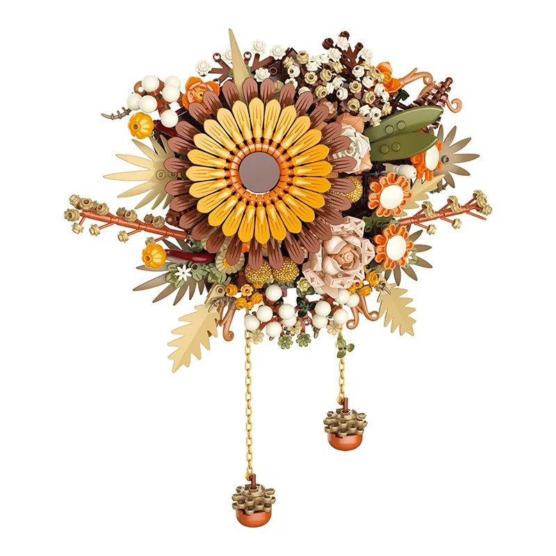 European Style Art Wall Hanging Flower Building Block Simulation Dry Flower Bouquet Assembly Home Decor Toys Kids Girls Gift