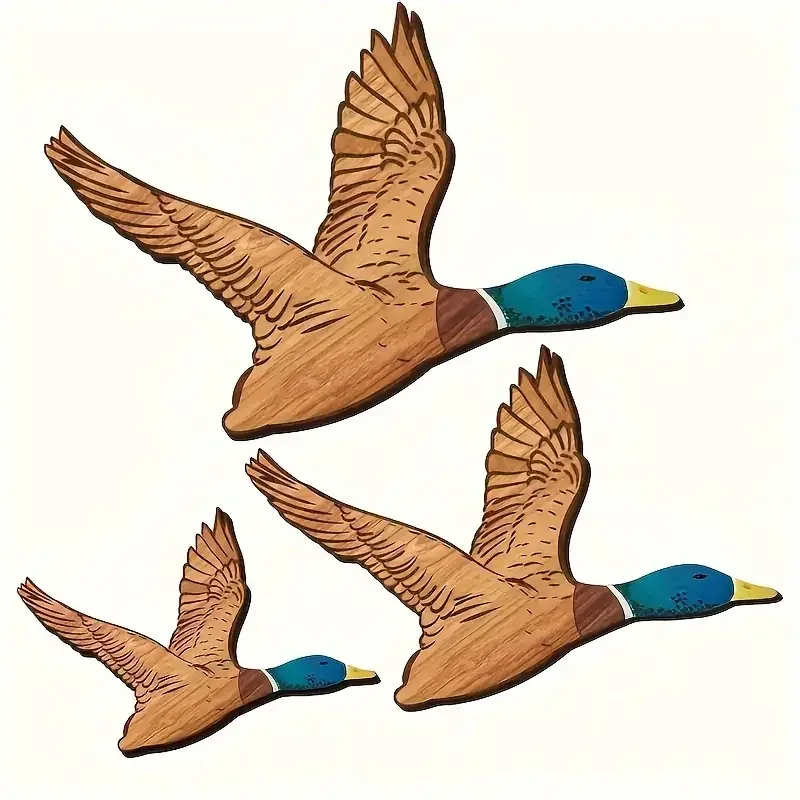 3 Pc: Fashionable Creative Green Head Duck Wall Art Wooden Duck Wall Decoration Living Room Office Wall Stickers Home Deco...