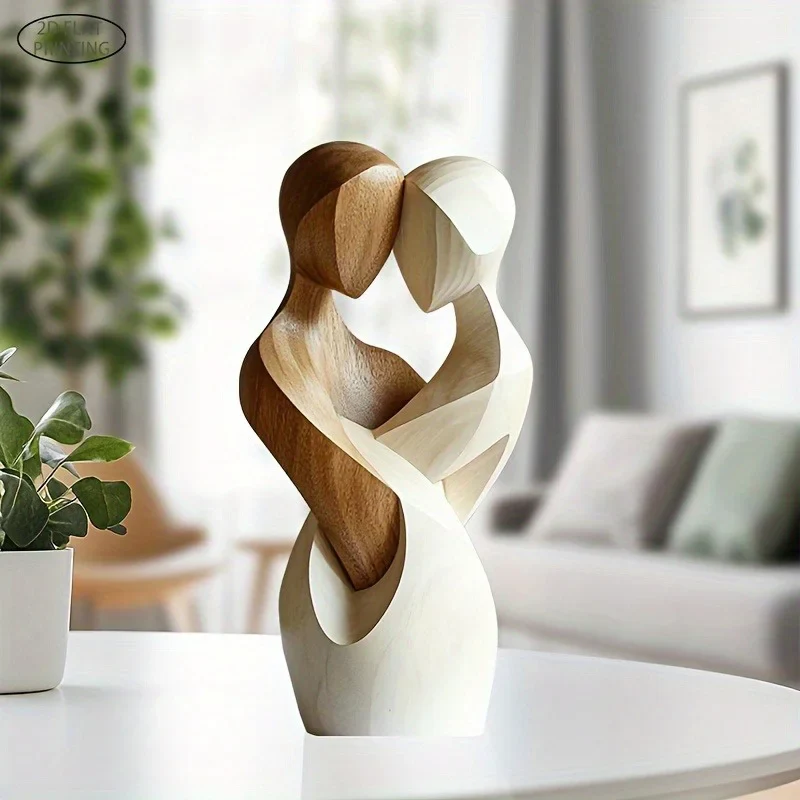 2d Flat Elegant Wooden Couple Statue-modern Home Decor, Artificial Wood,ideal Living Room,bedroom,or Office