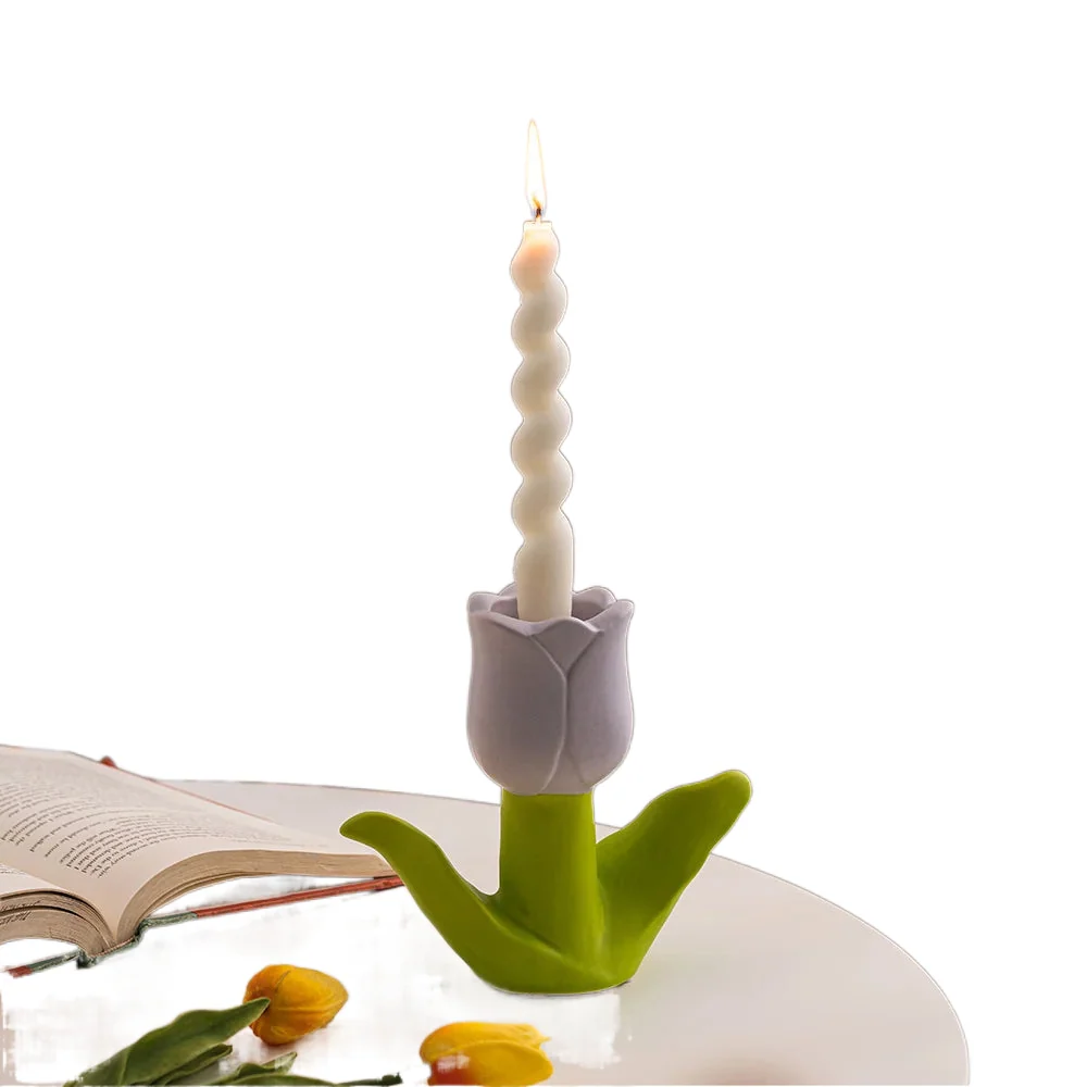Home Decor Creative Flower Candle Holder Cute Dining Tabletop Ornament Centerpiece Decoration Ceramic Candlestick Crafts Gift