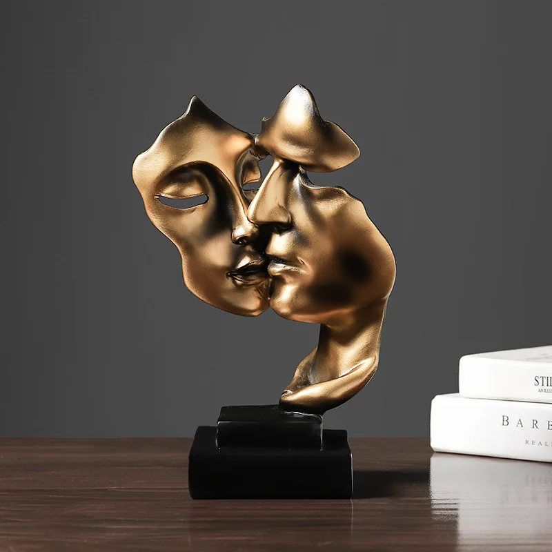 Kissing Couple Human Face Sculpture Resin Mask Abstract Stract Statue Tabletop Ornament Home Decor Ornaments Wedding Gift