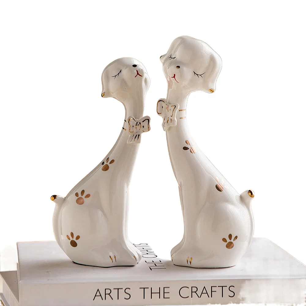 Luova 2pcs Porcelain Dog Figurines Home Decoration Craft Taulukko Ornaments Ihana Office Computer Desk Decoration Gift