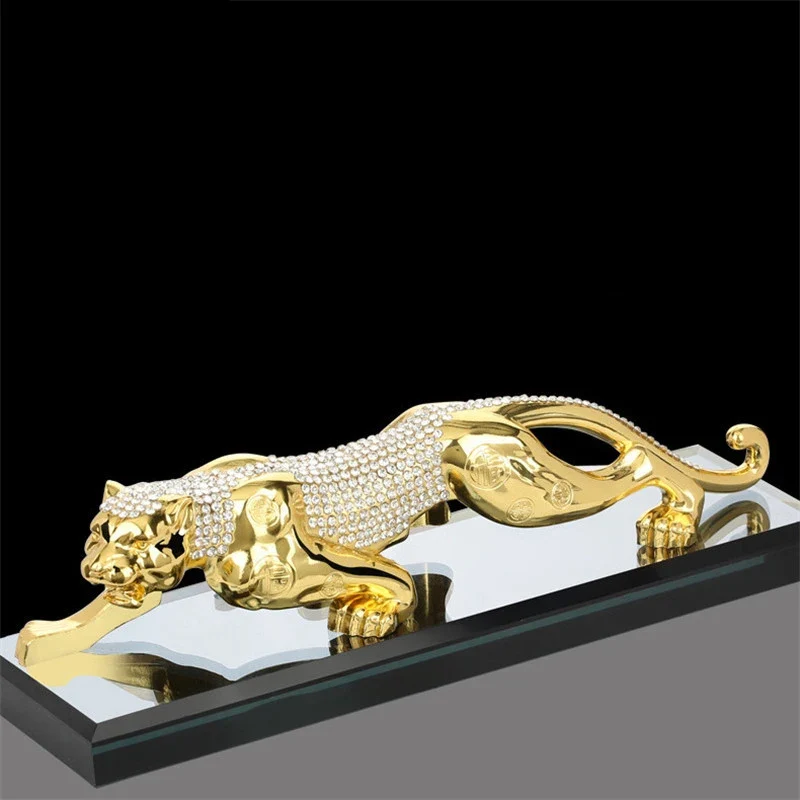 Metal Traditional Tiger Model Alloy Golden Leopard Figurine Office Desktop Ornaments Wealth Car Interior Crafts Home Decor...