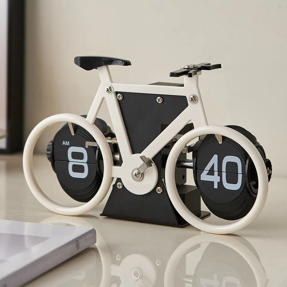 Modern Artificial Flip Down Page Desk Clock Retro Bicycle Flip Table Clock Stainless Steel Mechanical Automatic Clock Home...
